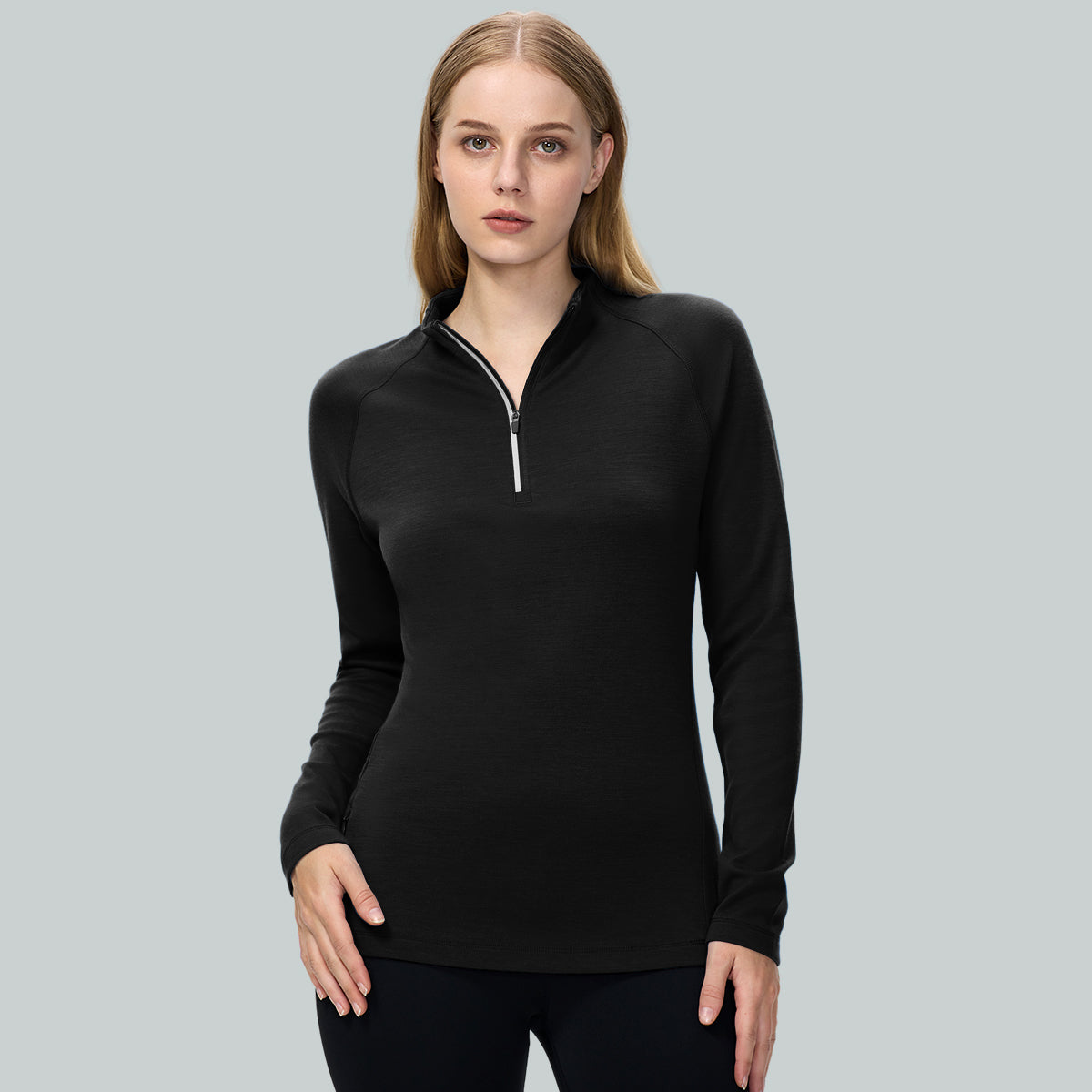 Women 100 Merino Wool Top Long Sleeve Zip Neck Winter Ski Warm Mid