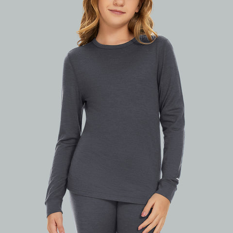 IGUANA Kid's Unisex 190 Merino Wool Base Layer Top Long Sleeve Crew Thermal Top