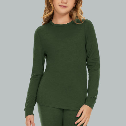 IGUANA Kid's Unisex 190 Merino Wool Base Layer Top Long Sleeve Crew Thermal Top