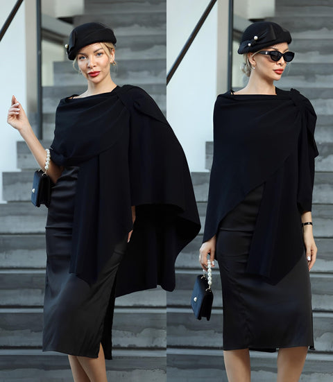 Womens Large Cross Front Poncho Sweater Knitted Shawls