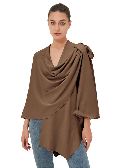Womens Large Cross Front Poncho Sweater Knitted Shawls