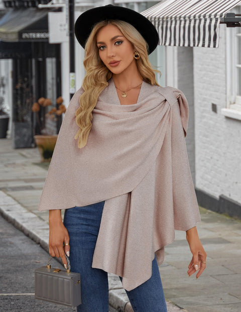 Womens Large Cross Front Poncho Sweater Knitted Shawls