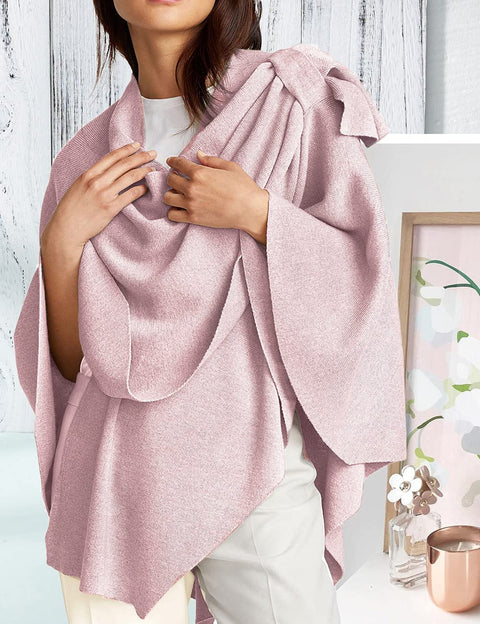 Womens Large Cross Front Poncho Sweater Knitted Shawls