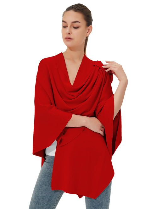 Womens Large Cross Front Poncho Sweater Knitted Shawls