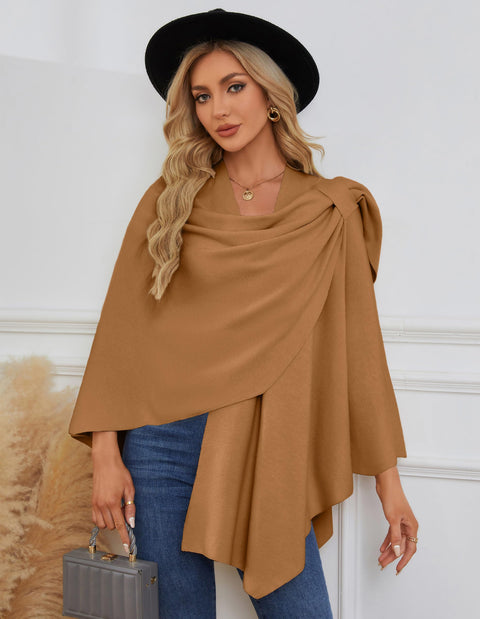 Womens Large Cross Front Poncho Sweater Knitted Shawls