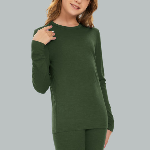 IGUANA Kid's Unisex 190 Merino Wool Base Layer Top Long Sleeve Crew Thermal Top