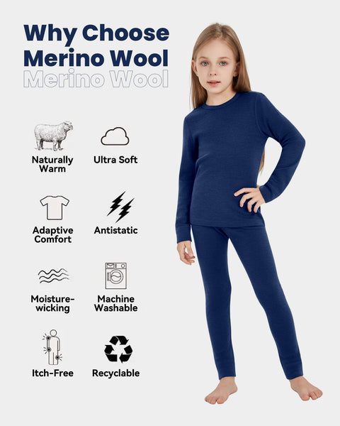 Kid's 260 Merino Wool Unisex Base Layer Set Midweight Thermal Underwear Set