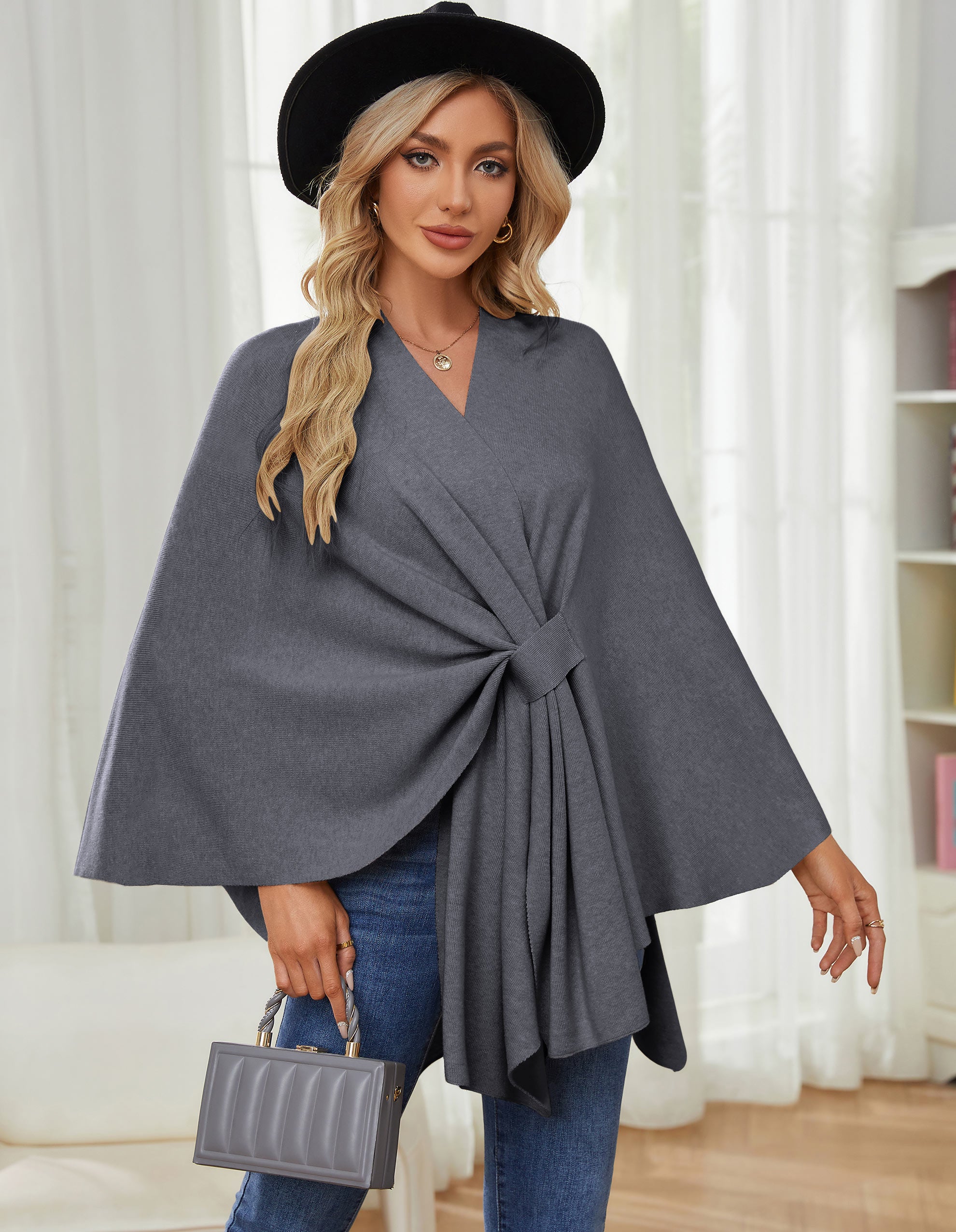 Poncho Shawl Dayyearn Cross Front Poncho Sweater Cape For Travel