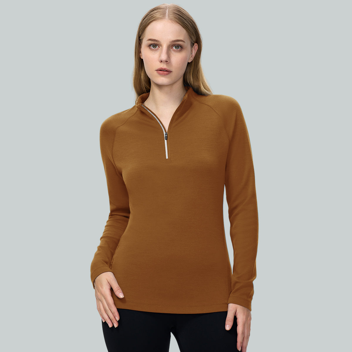 Women 100 Merino Wool Top Long Sleeve Zip Neck Winter Ski Warm Mid