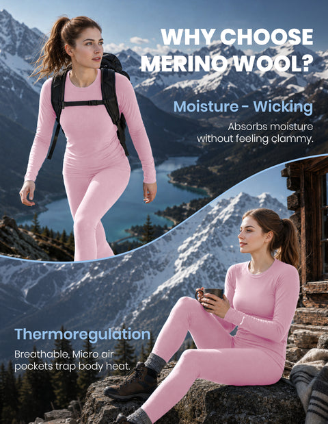 IGUANA Women's 190 Merino Wool Base Layer Set Thermal Top and Bottom