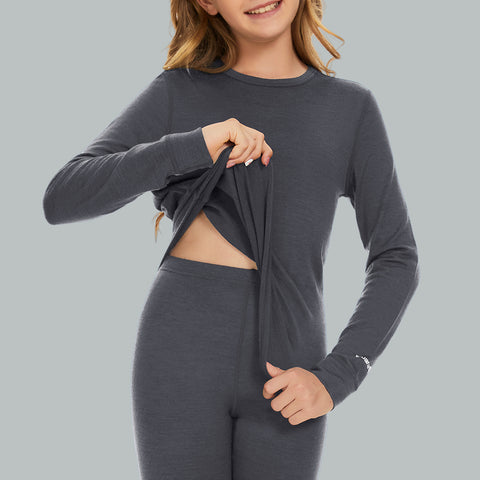 IGUANA Kid's Unisex 190 Merino Wool Base Layer Top Long Sleeve Crew Thermal Top
