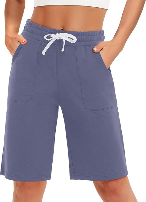 Women Cotton Sweat Shorts with Pockets  10"