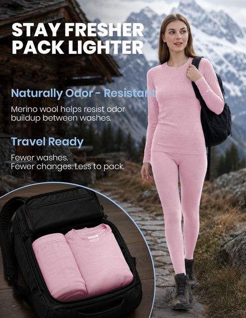 IGUANA Women's 190 Merino Wool Base Layer Set Thermal Top and Bottom