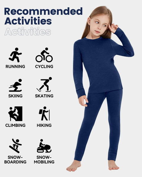 Kid's 260 Merino Wool Unisex Base Layer Set Midweight Thermal Underwear Set