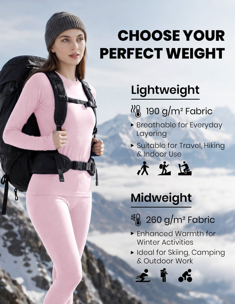 IGUANA Women's 190 Merino Wool Base Layer Set Thermal Top and Bottom