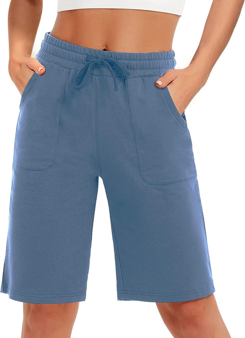 Women Cotton Sweat Shorts with Pockets  10"