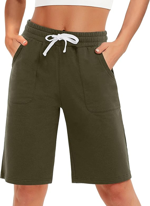 Women Cotton Sweat Shorts with Pockets  10"