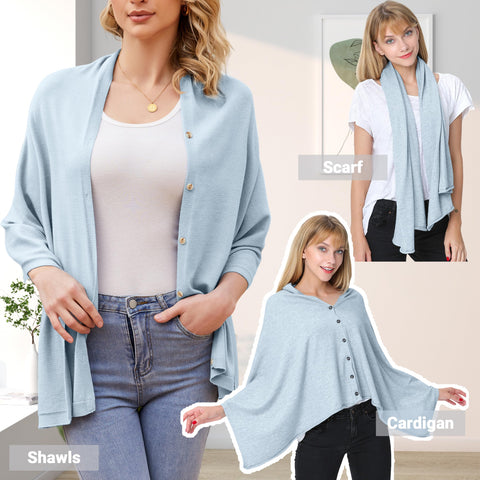 Women One Piece Shawls with Button Closure
