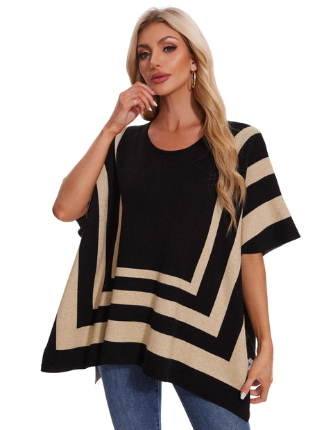 Womens Jacquard Pullover Ponchos Sweater Elegant Shawl Wraps Warm Travel Sweaters for Fall Winter