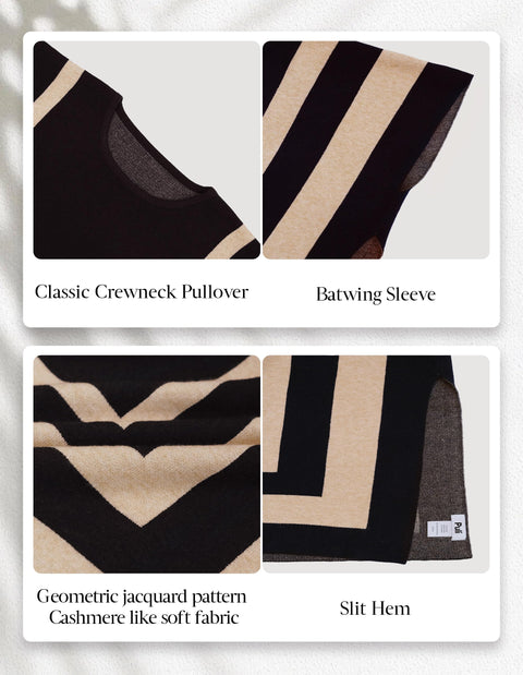 Womens Jacquard Pullover Ponchos Sweater Elegant Shawl Wraps Warm Travel Sweaters for Fall Winter