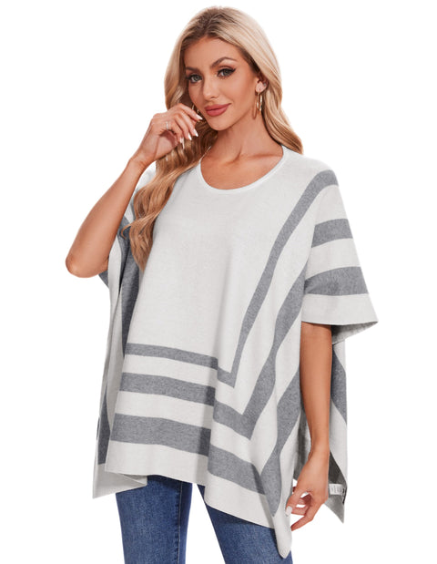 Womens Jacquard Pullover Ponchos Sweater Elegant Shawl Wraps Warm Travel Sweaters for Fall Winter