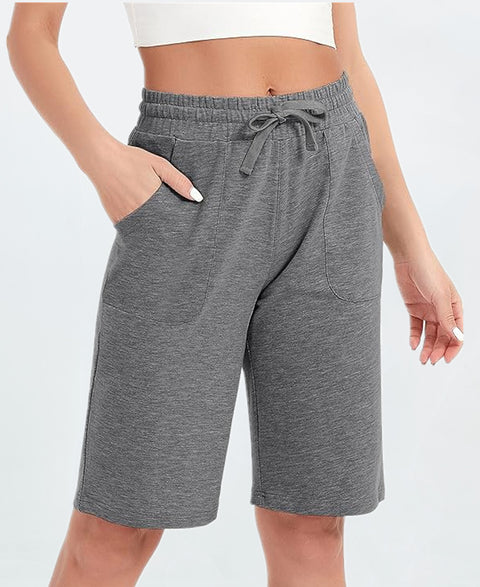 Women Cotton Sweat Shorts with Pockets  10"