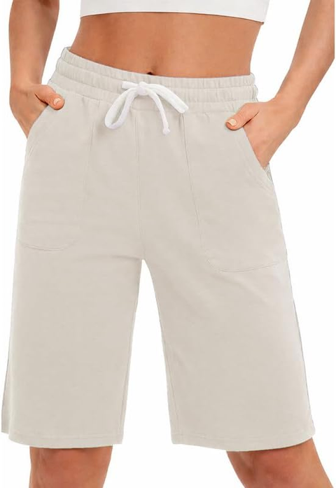 Women Cotton Sweat Shorts with Pockets  10"