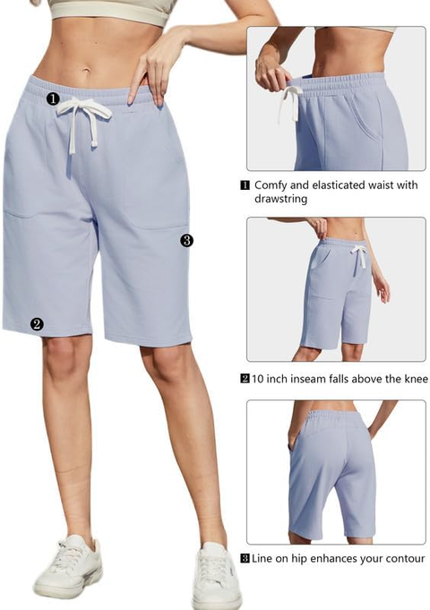 Women Cotton Sweat Shorts with Pockets  10"