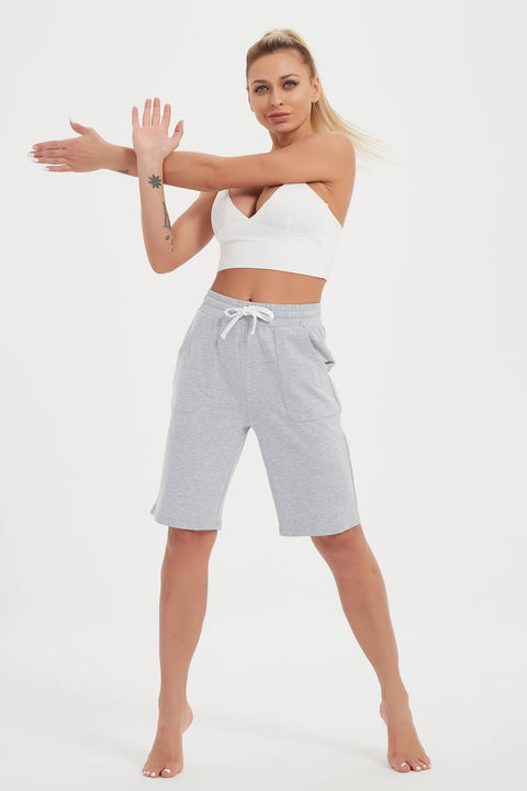 Women Cotton Sweat Shorts with Pockets  10"