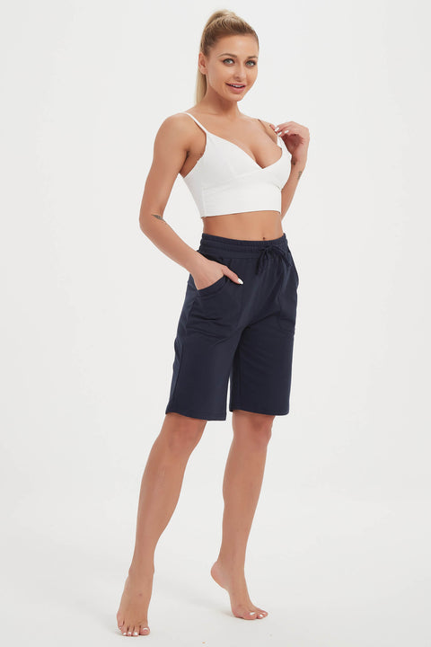 Women Cotton Sweat Shorts with Pockets  10"